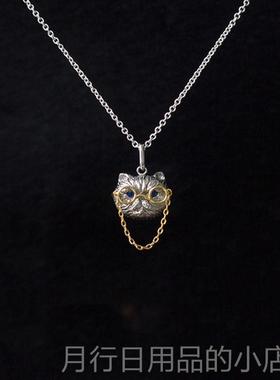 正品由子野丨动物锁系列丨蓝宝猫咪项石女纯炼银骨炼小众高级原创