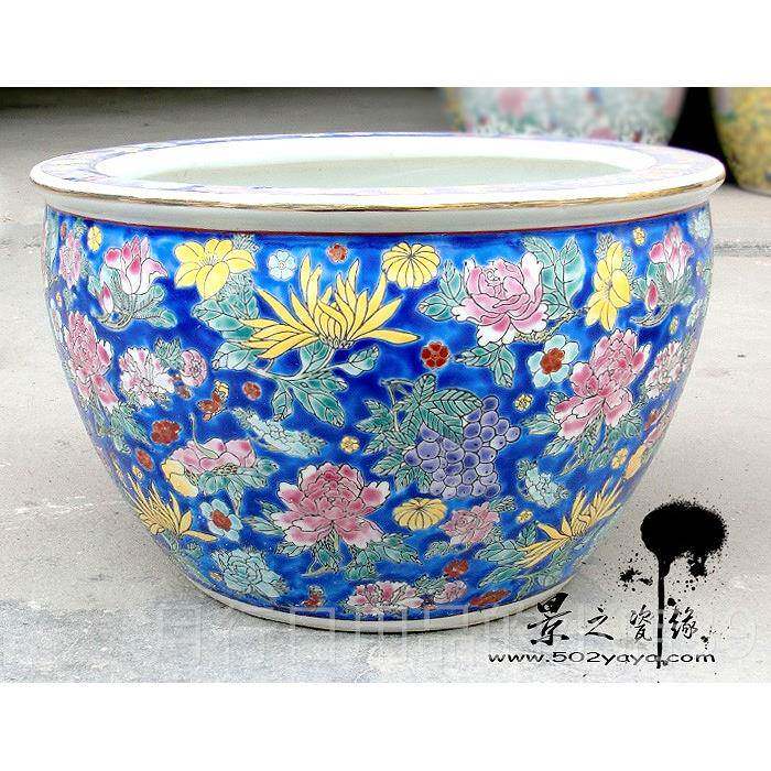 正品景德镇陶瓷手绘粉彩金鱼缸乌龟风水睡鱼莲缸缸瓷中国风荷器花