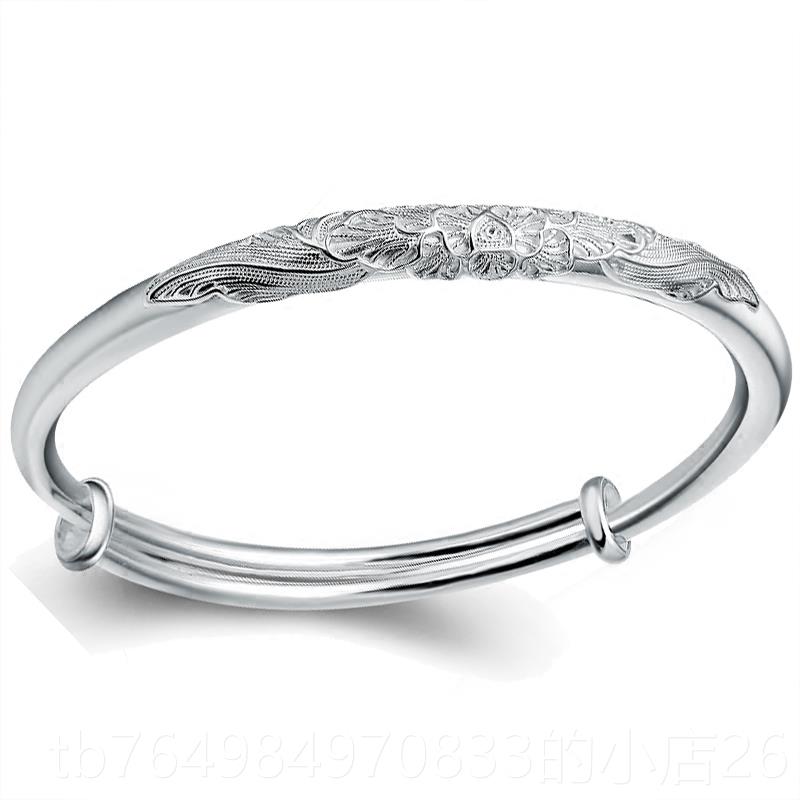 正品999纯银手镯女光面醉银花送花丝纯手镯吟时尚简约手环 送女友