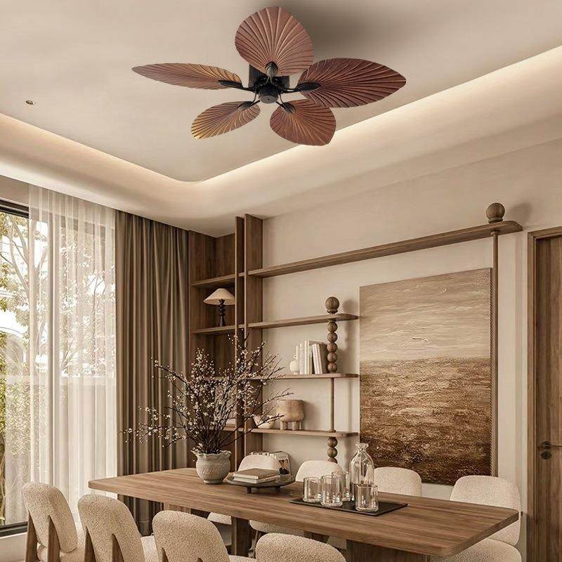 客厅吊扇东南亚风扇灯餐厅扇民宿仿古卧室灯电风扇树叶复古无灯款