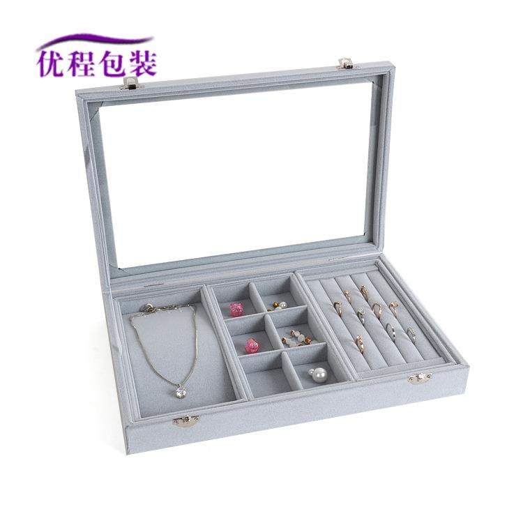 现货带盖三合一可拆珠宝首饰盒木质首饰展示盒多功能饰品收纳箱