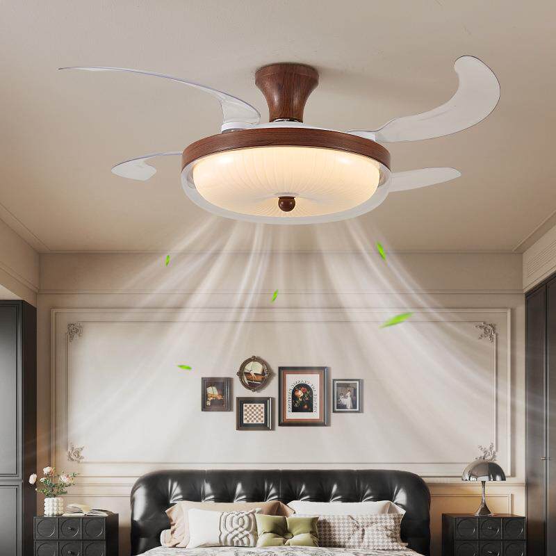 风扇灯卧室灯中古风隐形静音大风力主卧吸顶灯房间灯扇一体餐厅灯