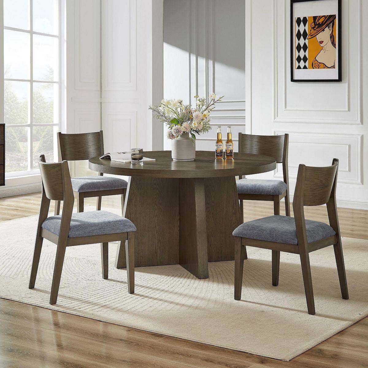 轻奢餐饮店餐桌设计师高端实木圆桌椅子橡木咖啡厅餐厅组合餐椅