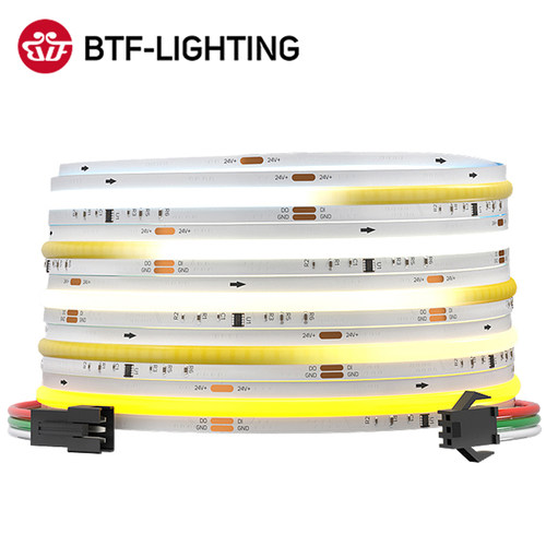 LED全彩柔性cob灯带24V可编程RGB白WS2811IC跑马流水追光幻彩灯带