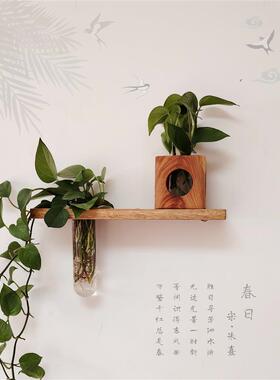 实木壁挂花瓶墙上花器插培水养盆一字板置物花架沙发背景墙装饰品