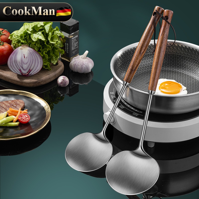 304不锈钢炒勺炒铲厨师专用炒菜勺子木柄家用贵州长柄锅铲打菜勺