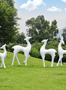 玻璃钢白色鹿雕塑小区公园草坪学校售楼部幼儿园抽象动物摆件定制