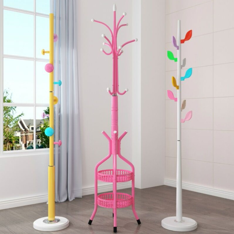 衣架落地卧室铁艺衣帽架儿童衣架彩色少女心可爱衣架子粉色挂衣架