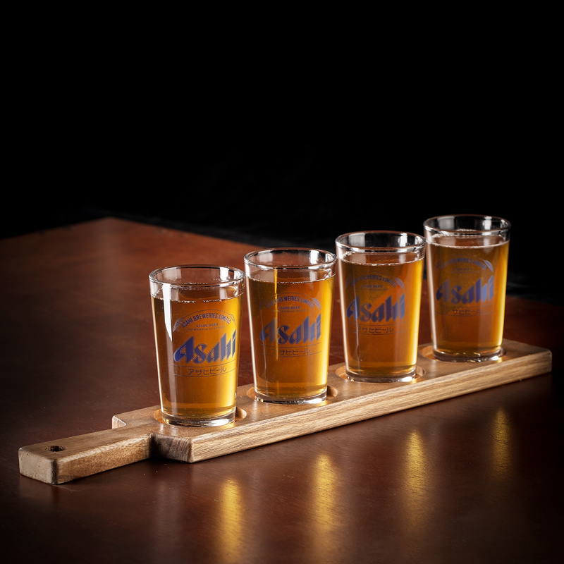 小号朝日精酿啤酒杯家用玻璃酒杯韩式少酒杯烈酒杯酒吧一拖四杯