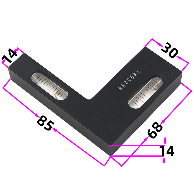 多用途L型三向水平仪金属三轴三维测量水平泡珠银色黑色85x68x14