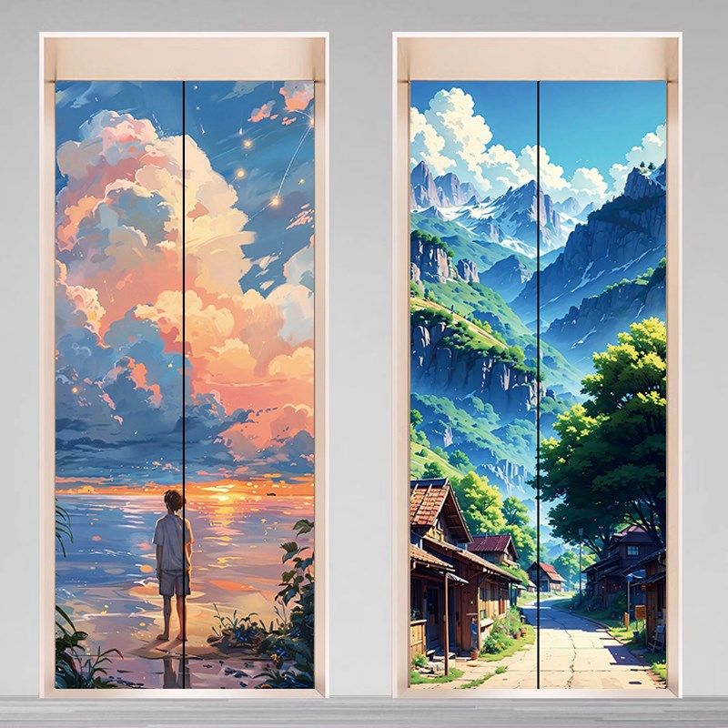 创意电梯门贴纸装饰宫崎骏高级感定制美化贴入户一梯一户门口布置