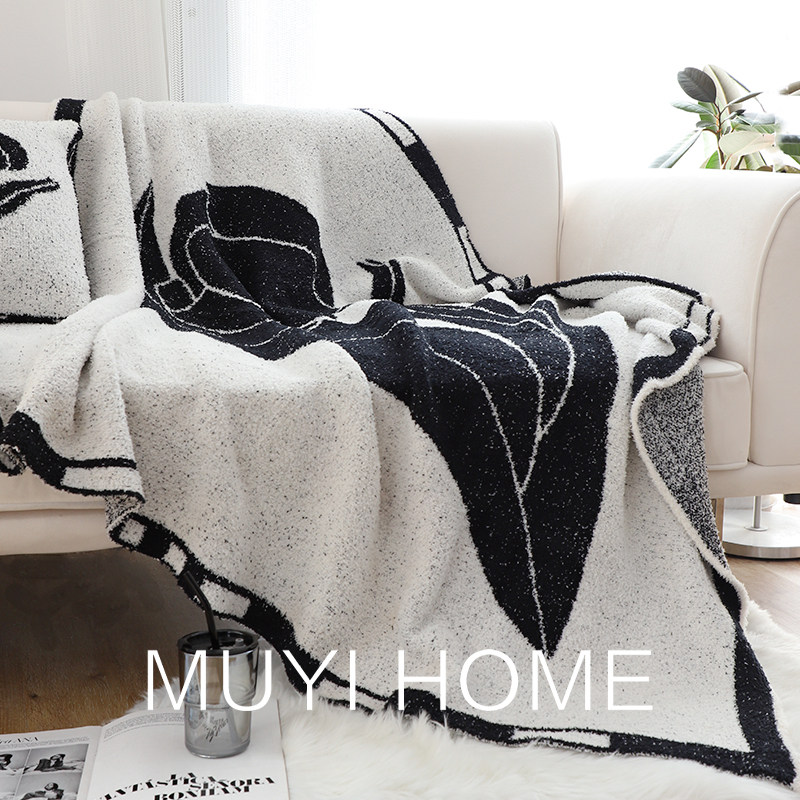 软绵绵毛毯加厚冬季复古黑色郁金香半边绒沙发盖毯办公室午睡毯子