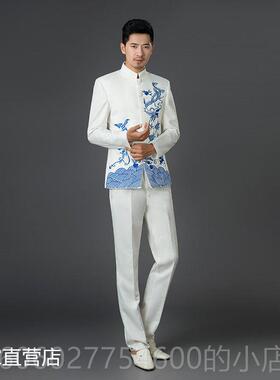 合刺绣立领中山服唐中国民族音乐男子唱表演服改进装BVK持人主表