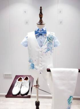 童装白色男孩短袖衬衫050701背心面连裙衣主持学人钢琴演奏缎小生