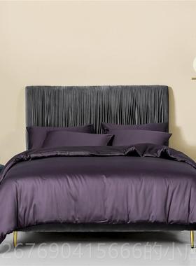 高档绿色6支棉长绒棉贡缎四件套轻奢纯高级感纯墨色0全棉被套床单