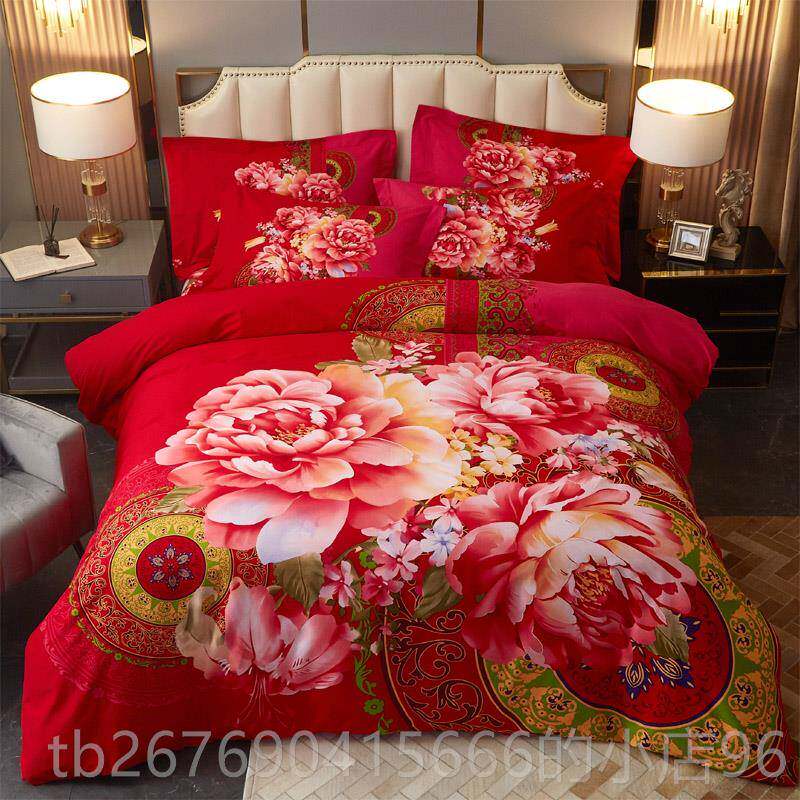 高档全棉四加磨毛件套1.5m纯棉被套3D床单庆四厚件套1.8婚m床双人