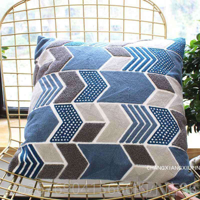 高档现代简约几何绣花抱枕套不包含芯客厅车内沙长方形发靠刺腰垫