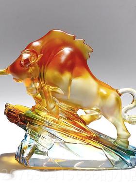 高档生牛摆件琉璃工品办公桌室客厅面装饰肖品公司店铺开业商务礼