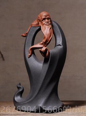 高档创意泥塑古覆陶瓷历史人物老子摆件像中式佛家居禅意会所软装