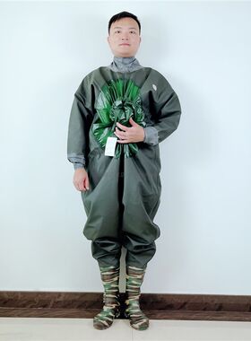 全身加厚连体下水裤皮叉挖藕服摸抓鱼雨裤捕鱼男防水裤子衣服雨衣
