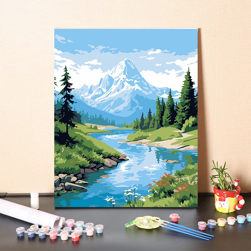 数字油画diy手工填充阿尔卑斯山治愈清晰风景手绘涂色丙烯油彩画