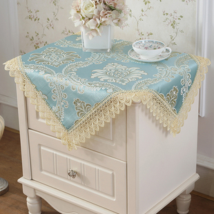 欧式床头柜盖布蓝色卧室布艺防尘蕾丝方巾罩桌子盖巾防尘布多用