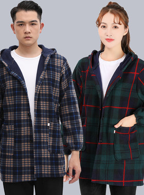 罩衣大人男士加绒加厚大褂围裙法兰绒工作服女保暖护衣外套冬中款