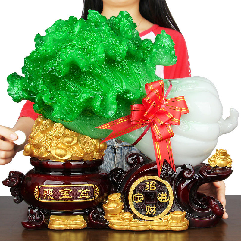 招财玉白菜摆件聚宝盆存钱罐家居装饰工艺摆设客厅玄关开业张礼品