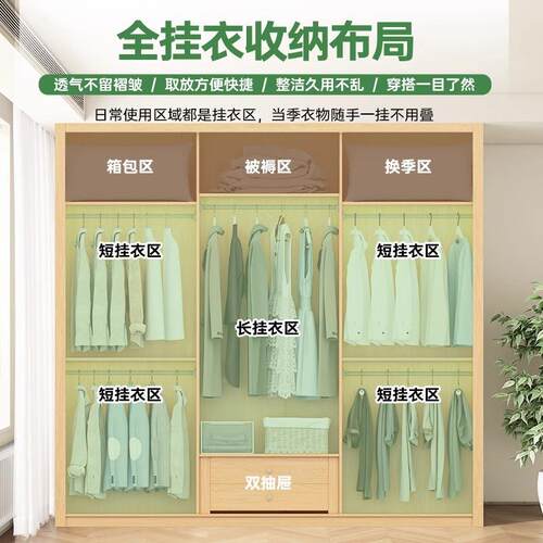 QQZ实推拉6门衣柜橡木一木门到顶深新款20205年爆款家用卧室18mm