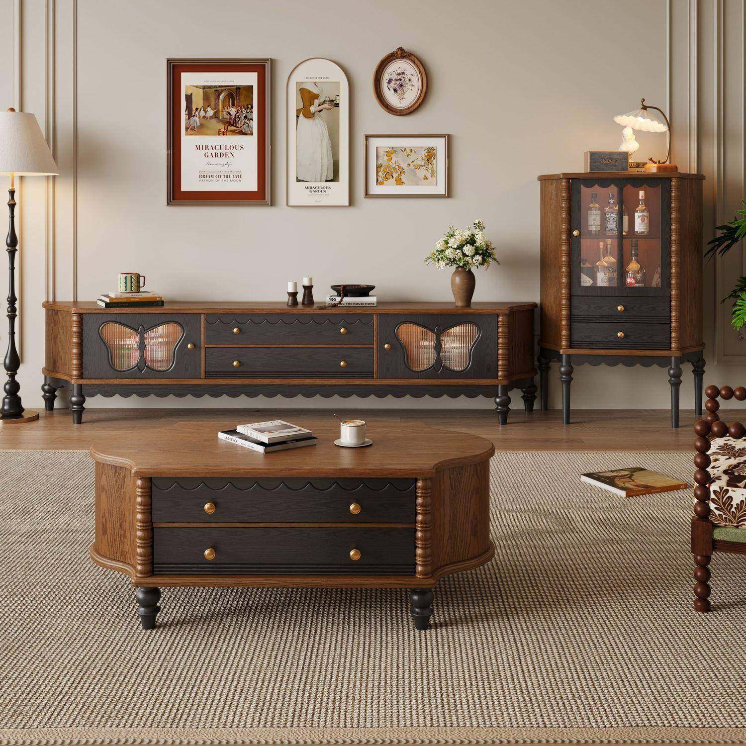 美式法式体复古实木茶电视柜客几组合套装厅收纳储物柜一黑色-柜,住宅家具,其它柜类,淘宝优惠券,粉丝福利购,淘宝优惠卷