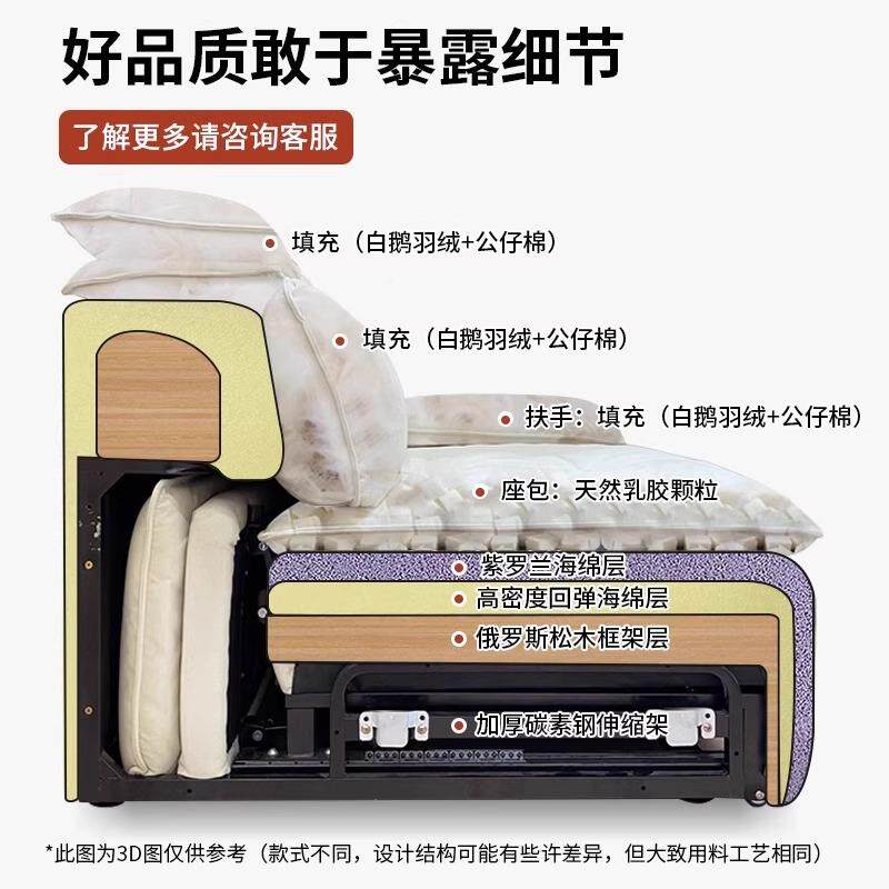 意式沙极简XUQ电动发床可伸缩客直厅两用多功能调节排猫抓布可艺