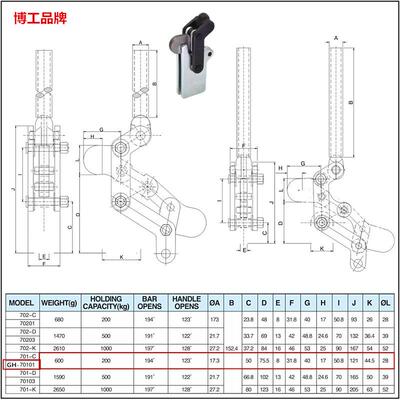 快速夹钳立工装70101夹具汽车检具压C紧装置复合组式HSHG70H101