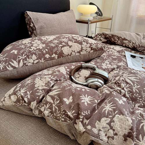 SYX式亚麻~A类提花棉麻皱纱布四被件套秋冬加厚床皱单套日宿舍三