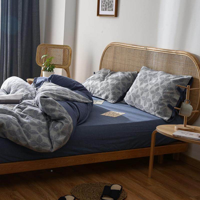 A类端棉双层纱四件套加高厚复裸SJA古提花1全00纯棉被套睡床单床