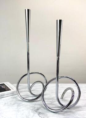 现代约欧式轻奢几L形转烛台摆件何样板房售楼处餐桌软装简ALG扭饰