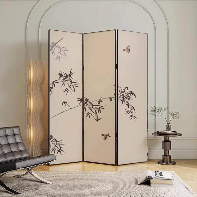 式中古墨竹屏风隔断客折叠简法约RXR厅卧室玄沙关发背景遮挡家用