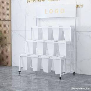 花店鲜花展示架多层阶梯式可移动花架铁艺架带轮多功能花桶展示架