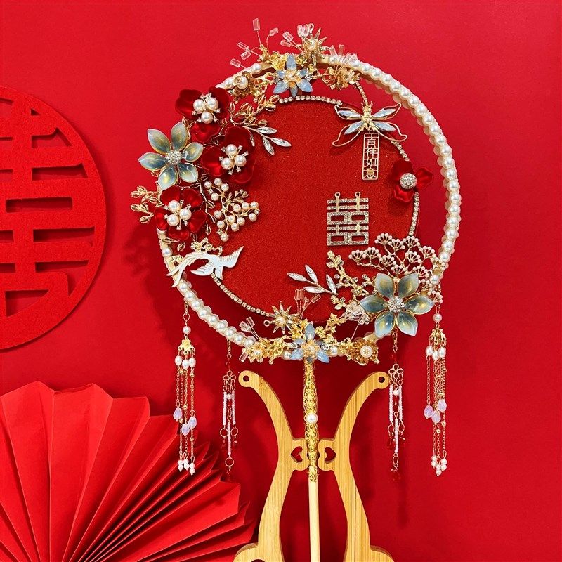 中式红金双面双圈团扇diy材料包成品新娘结婚龙凤秀禾服手捧花束,鲜花速递/花卉仿真/绿植园艺,新娘手捧花,淘宝优惠券,粉丝福利购,淘宝优惠卷