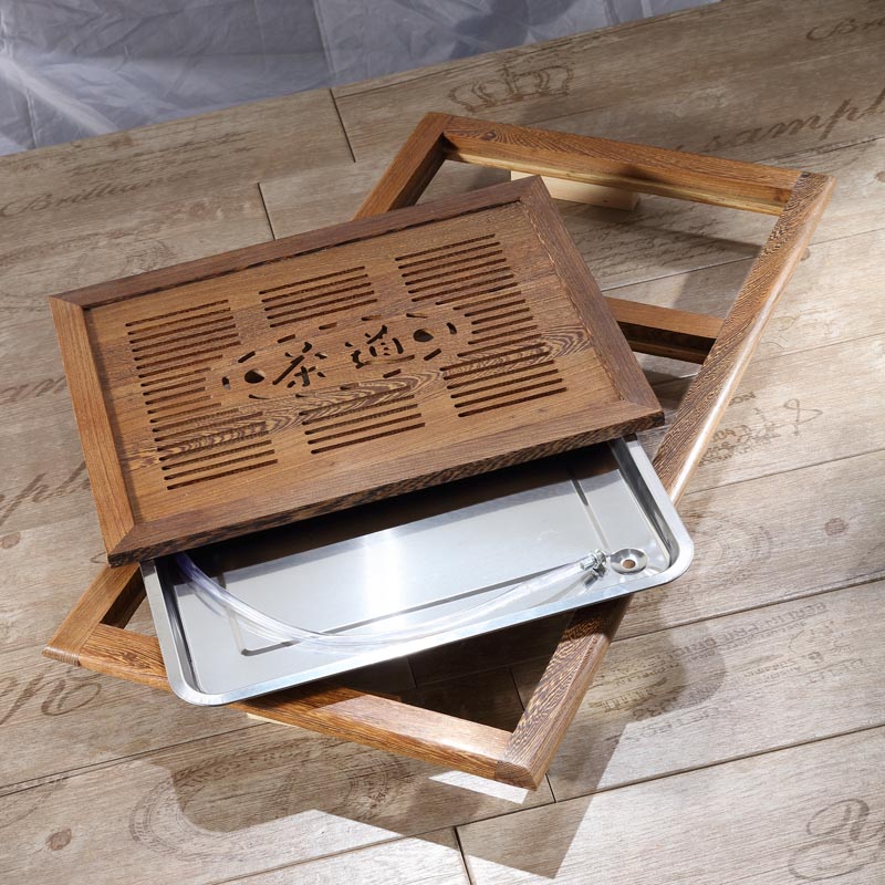 精选鸡翅木茶盘实木搭配全自动电磁炉一体功夫茶具套装玻璃茶几款