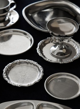 意大利MOTTA 进口不锈钢银色欧式巴洛克甜品餐盘咖啡杯椭圆形托盘