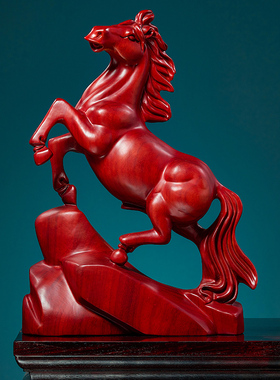红花梨木雕马摆件实木马到成功家居办公书房桌面红马摆设红木礼品