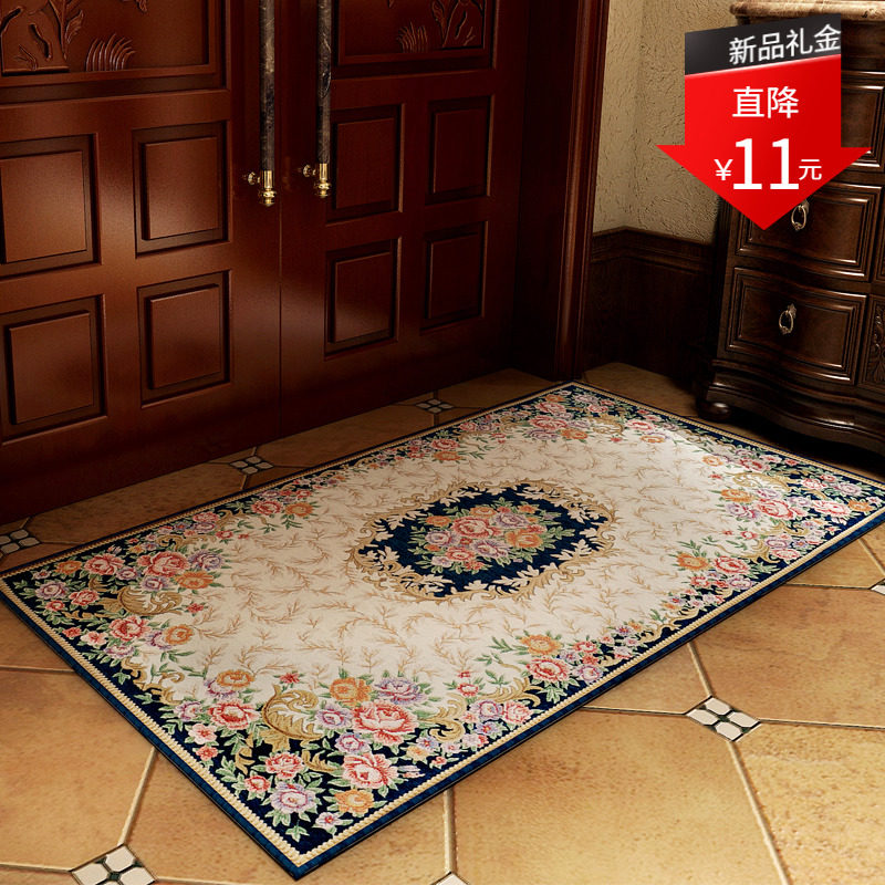 欧美客厅卧室地毯床边毯入户玄关进门毯门口垫混纺家用编织侘寂风