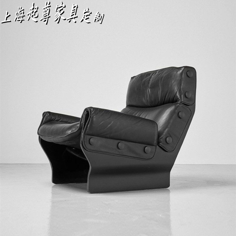 中古风实木单人沙发椅设计师款样板间休闲椅纽扣沙发椅酒店扶手椅