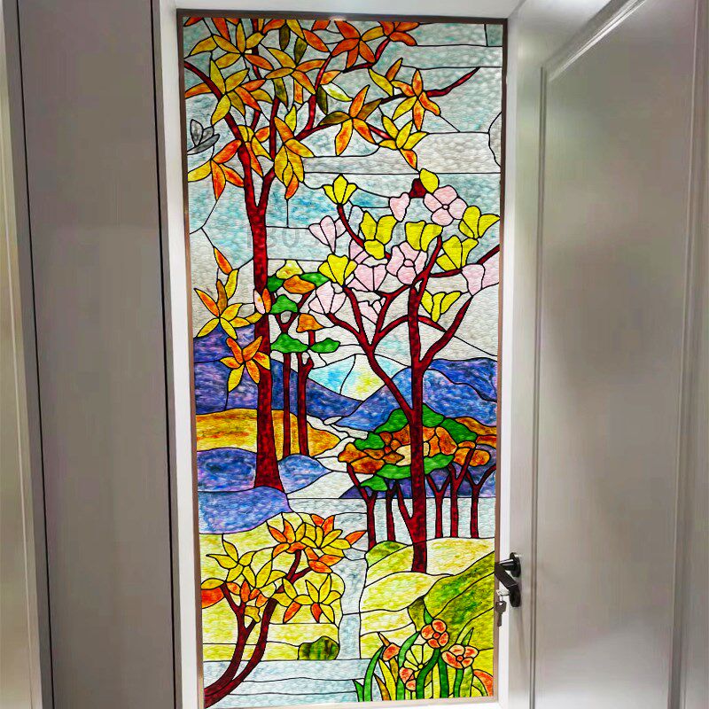 蒂凡尼彩色艺术玻璃玄关隔断复古教堂花窗手工定制彩绘钢化玻璃