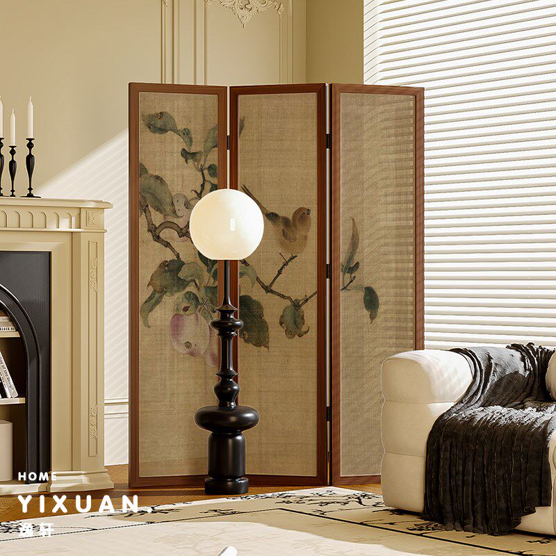 宋氏美学古典屏风隔断玄关茶室背景墙客厅沙发旁装饰遮挡实木折屏