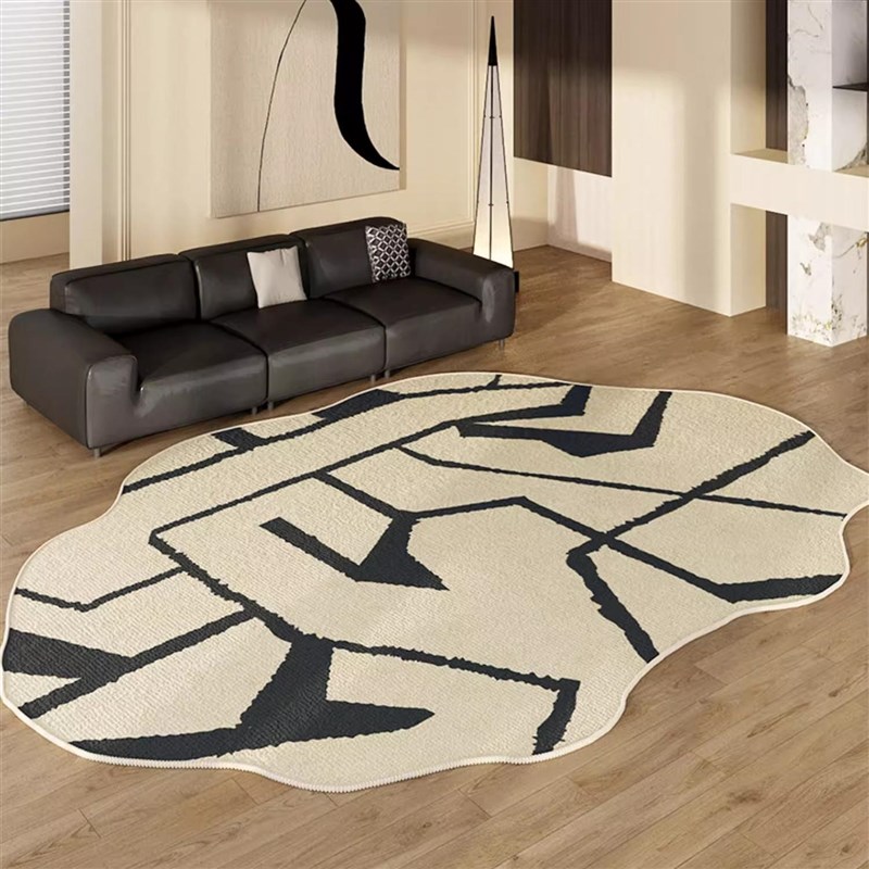 法式客厅地毯异形不规则简约沙发茶几毯子黑色卧室床边毯免洗地垫