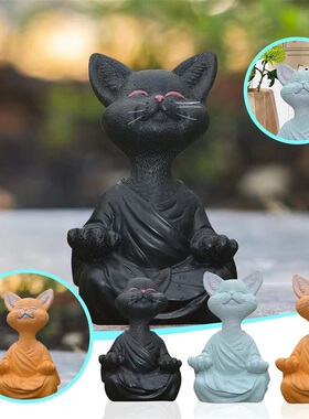 佛系猫冥想动物打坐猫树脂雕像坐禅猫花家居园装饰工艺品摆饰雕塑