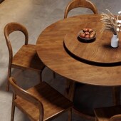 全实木圆餐桌转盘原木饭桌家用小户型白蜡木大餐桌饭店吃饭桌子