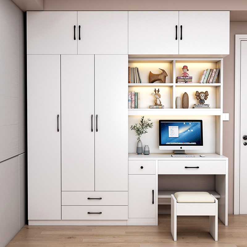 实木书桌带衣柜一体儿童房电脑桌书柜家用卧室带书架学习桌