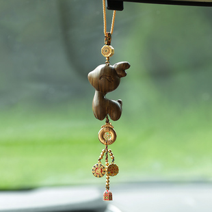 高档紫檀绿檀小鹿一路平安汽车挂件后视镜挂饰男女款 车上里载 式